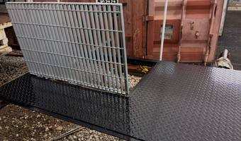 Diamond plate + galvanized grate — sidewalk door installation NYC